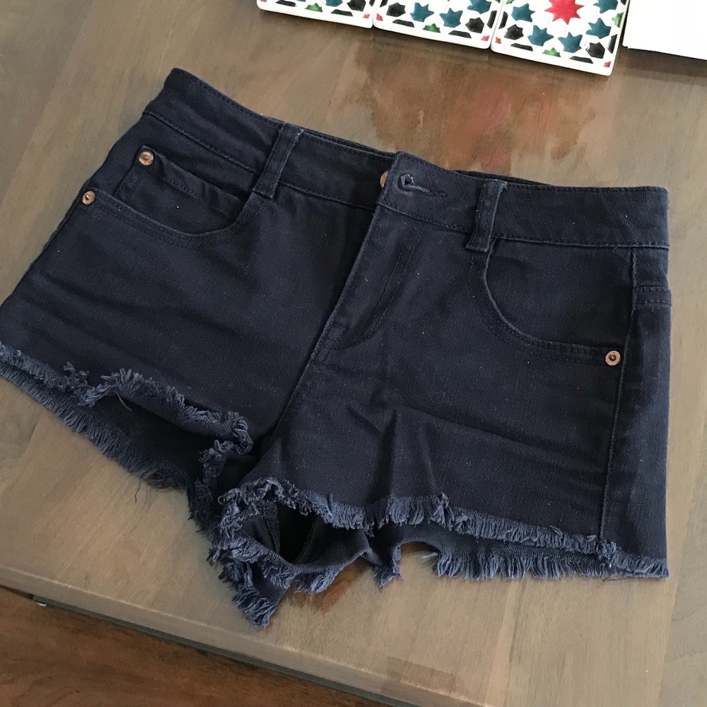 F21 midnight blue frayed shorts
